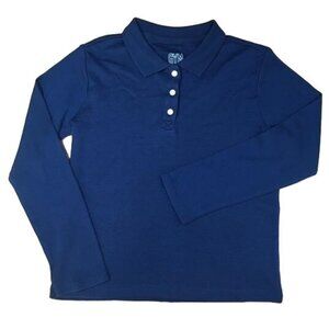 Gymboree Navy Blue Uniform Long Sleeve Polo Shirt, Buttons on top front, Size M